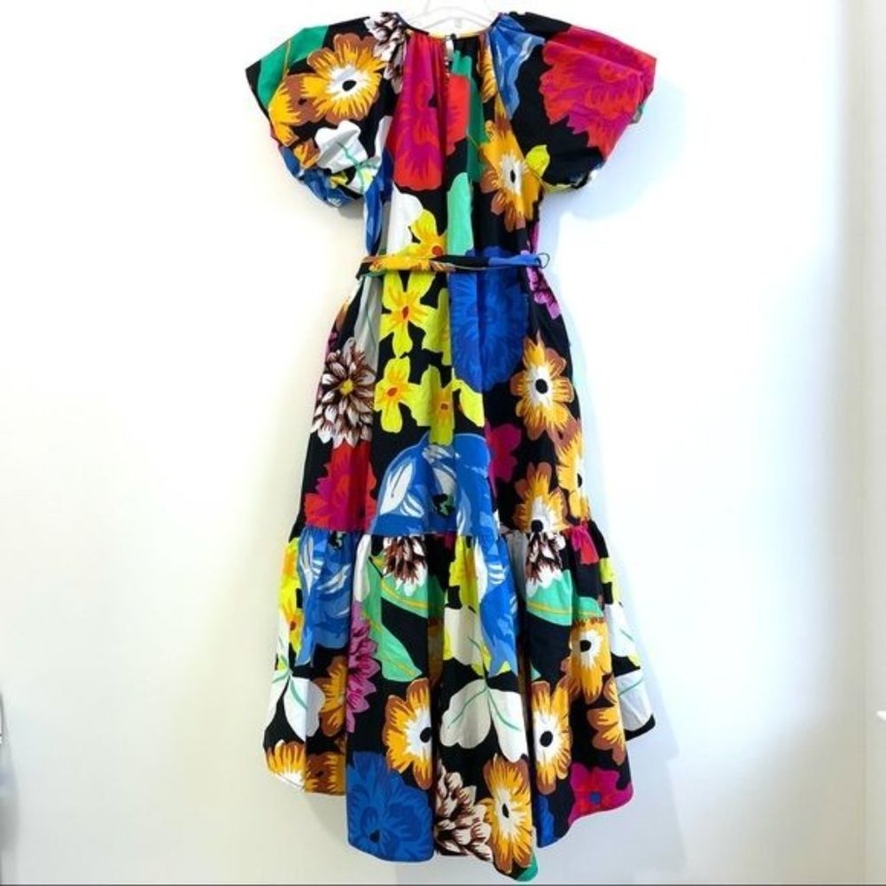 Christopher John Rogers Woman Floral High Low Dress Small Puff Sleeve Bright New - Picture 7 of 11